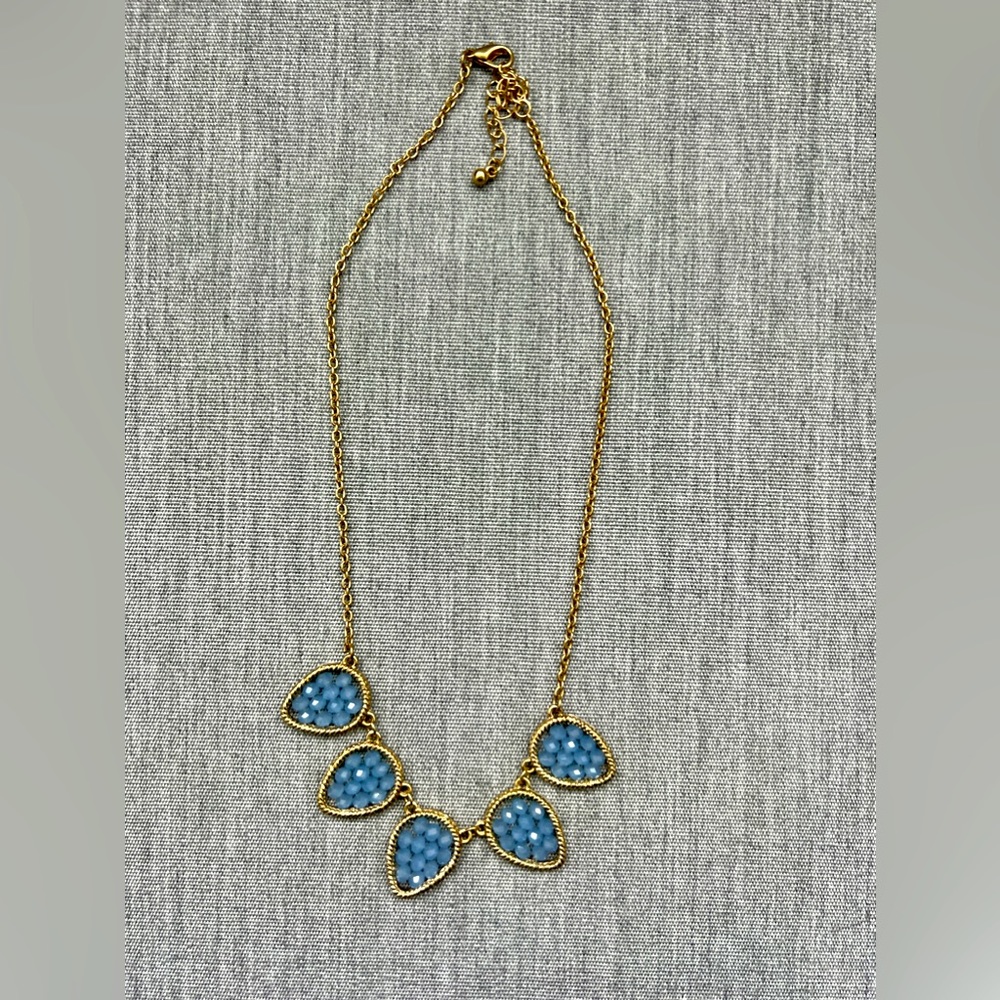 Blue and gold necklace- beaded teardrops.